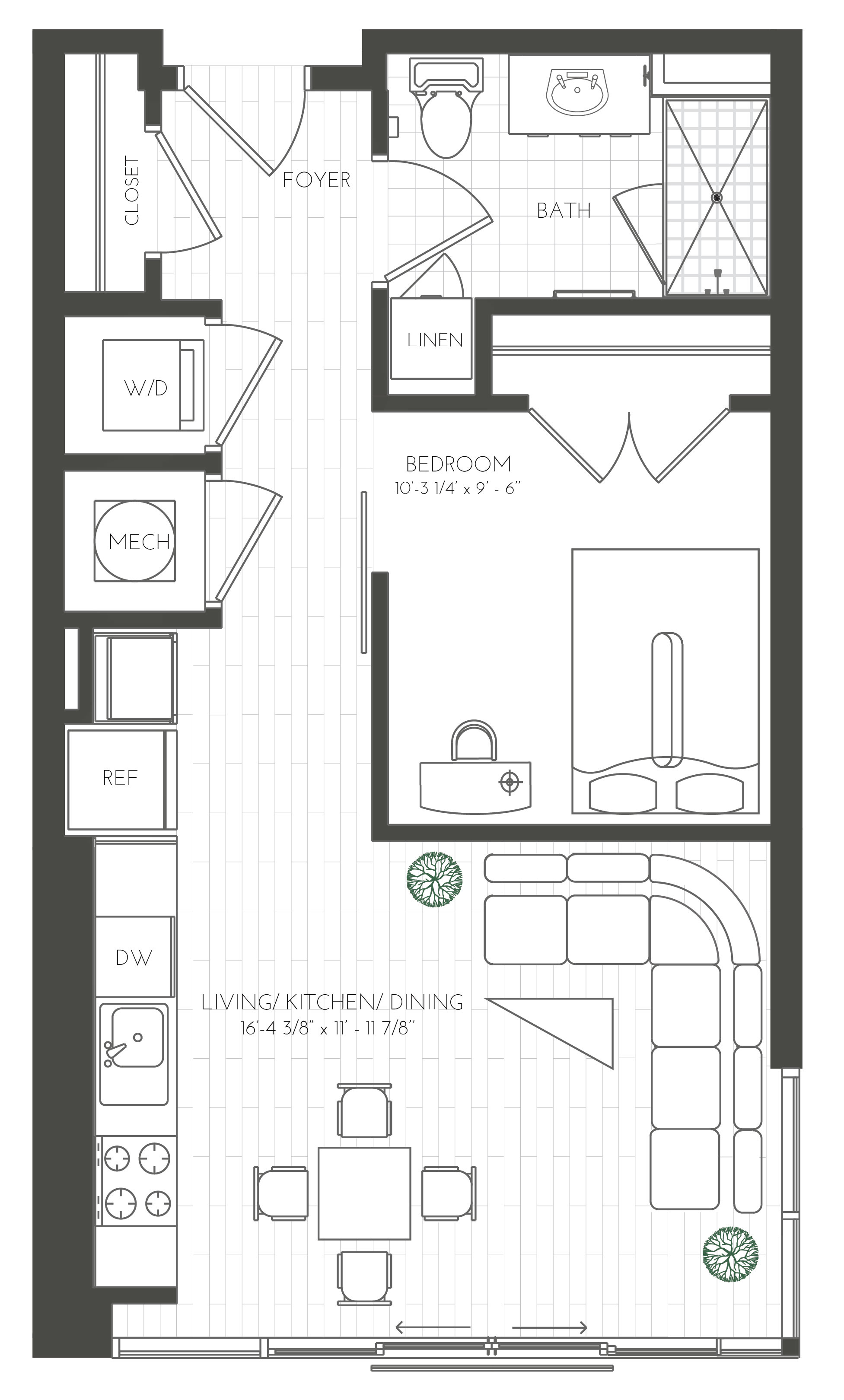 One Bedroom Apartment Floor Plans   4 TwoLight Studio South Juliet Corner 9 Stack 