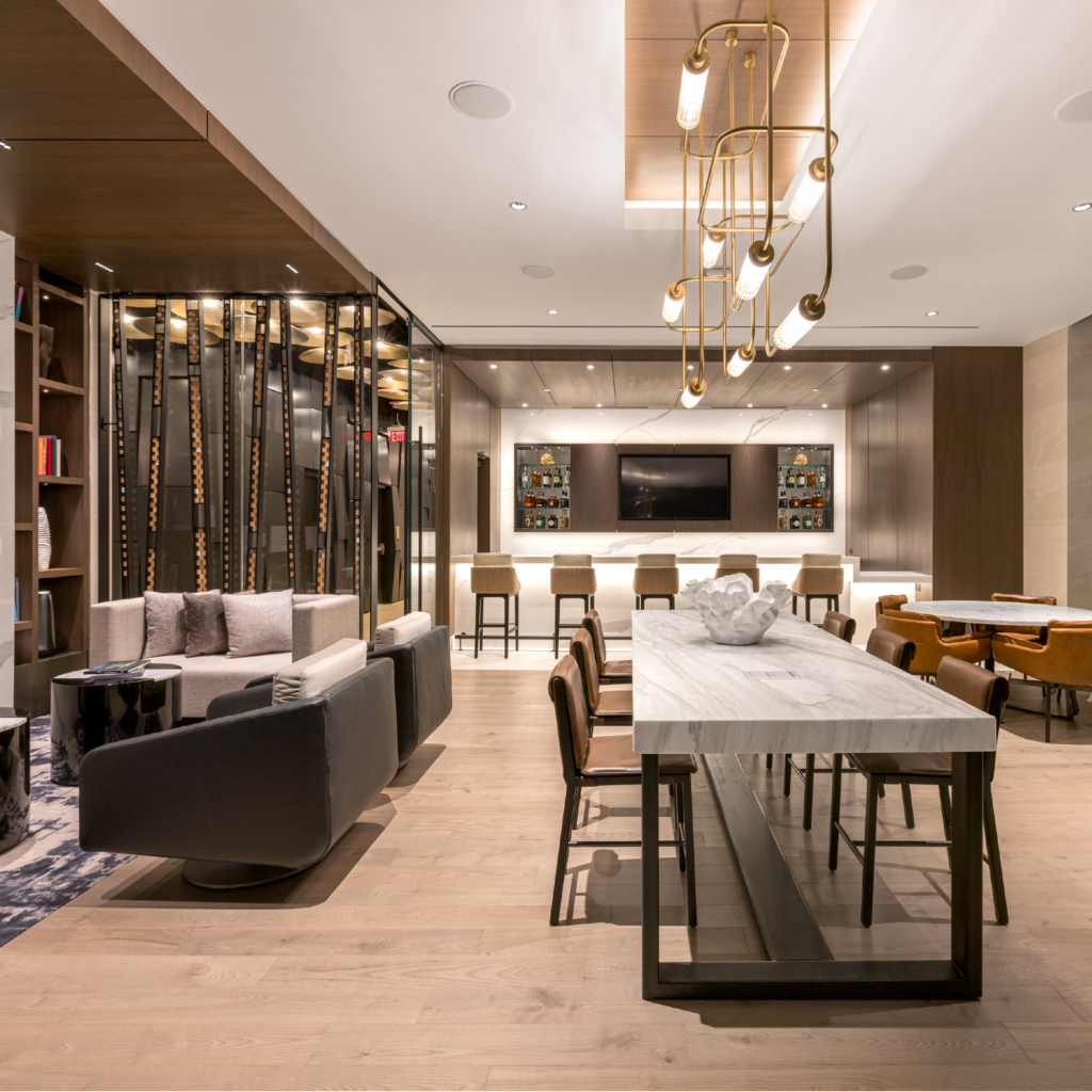 The exclusive resident bar and party room at Three Light Luxury Apartments.